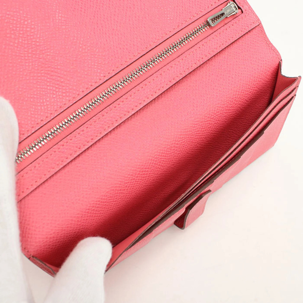 HERMES Bearn Soufflé Bi-fold Long Wallet, A Stamp, Women's, Pink - Picture 3 of 8